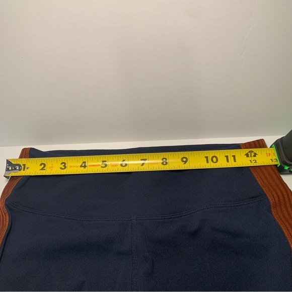 SOLD Athleta Leggings Track Tux Pants Small Navy with Brown Stripe Zip Pockets - Picture 6 of 12